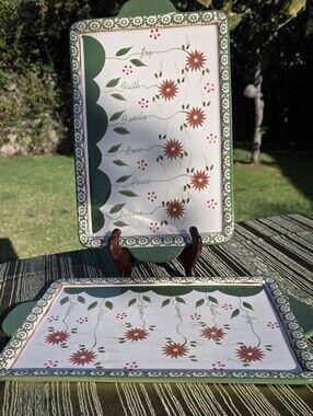 Set of 2 Temp-tations Old World Green Poinsettia 14" Serving Trays